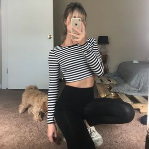 Black & White Striped Crop Top